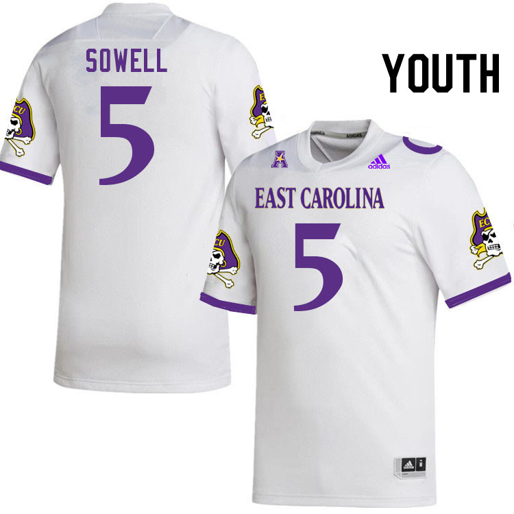 Youth #5 Chase Sowell ECU Pirates College Football Jerseys Stitched Sale-White - Click Image to Close